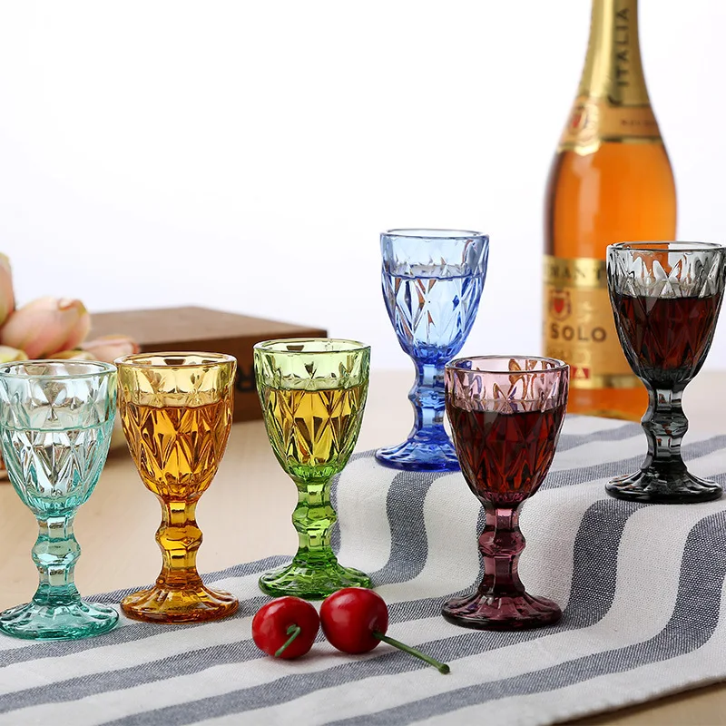 Pressed Shot Glass Cups Set for Wine Spirit, Small Vintage Goblet, Cheap Wholesale, Free Shipping, 6 Pieces Pack, 60ml