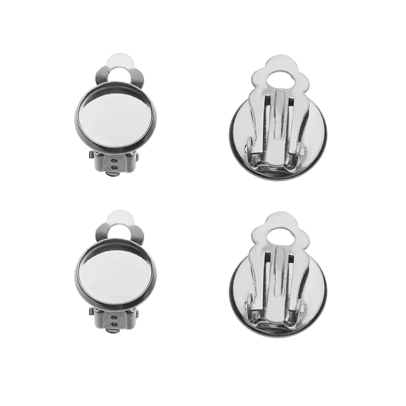 

10pcs Stainless Steel 8-14mm Inner Round Blank Bezel Ear Clip Tray For DIY Jewelry Making Earring Accessories Gifts