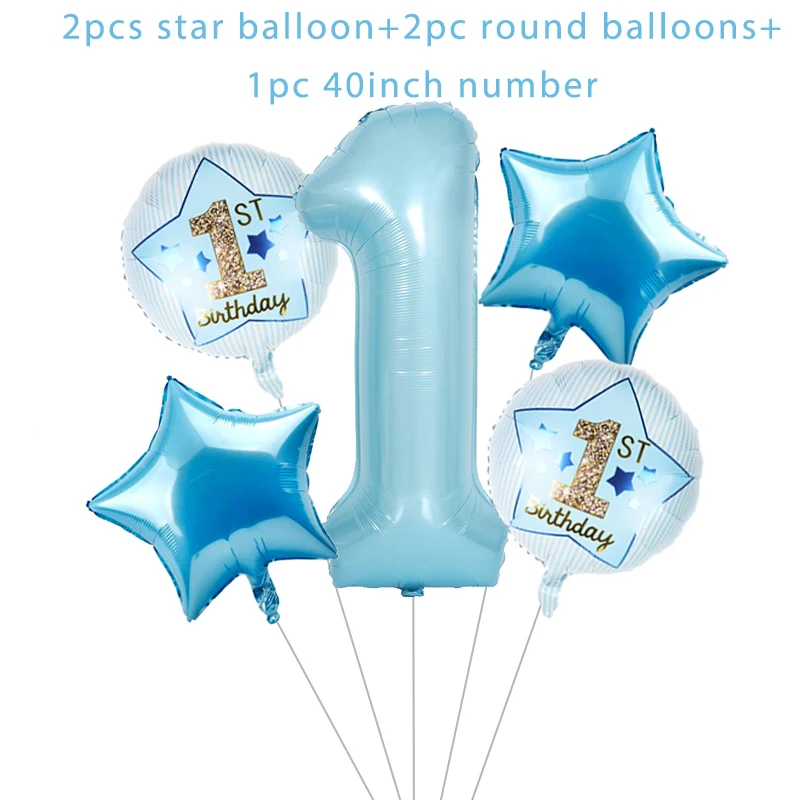 WEIGAO Blue One Foil Balloons Set First Birthday Decor One Year Old Number Balloons Baby Shower Boy 1st Birthday Decor Supplies