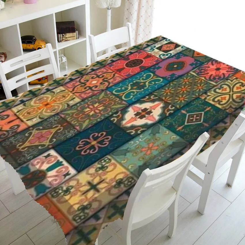 Ethnic Floral Mandala Mosaic Table Cloth Cover Italian Talavera Portugal Rectangle Square Tablecloth Dining Home Decor 140x200