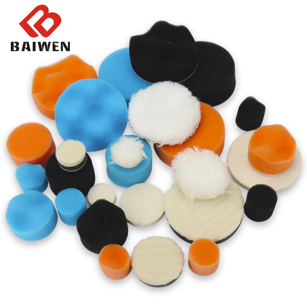 9/18/27Pc 1/2/3Inch Polijsten Waxen Buffing Pad Kit Spons Wol Wiel schoonmaken Slijpen Hoofd Platte Verwijdert Krassen Beauty Tool