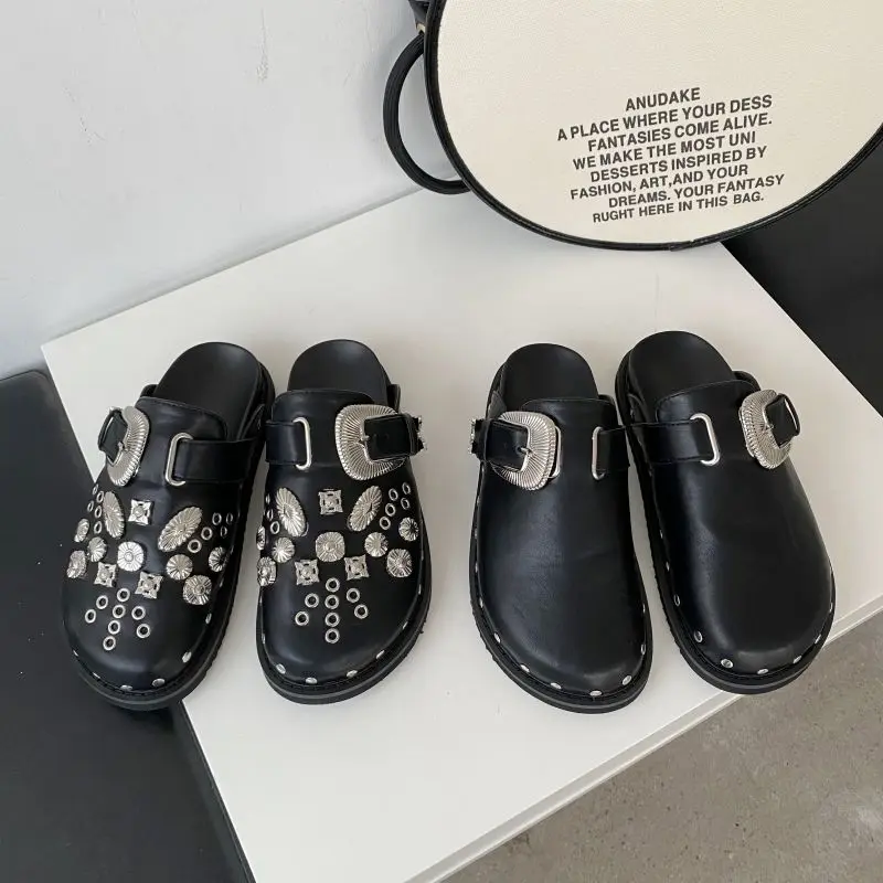 Thick-Soled College British Personality Rivet Martin Small PU Leather Shoe Big Head Doll Shoe Literary Retro Platform Flat Women