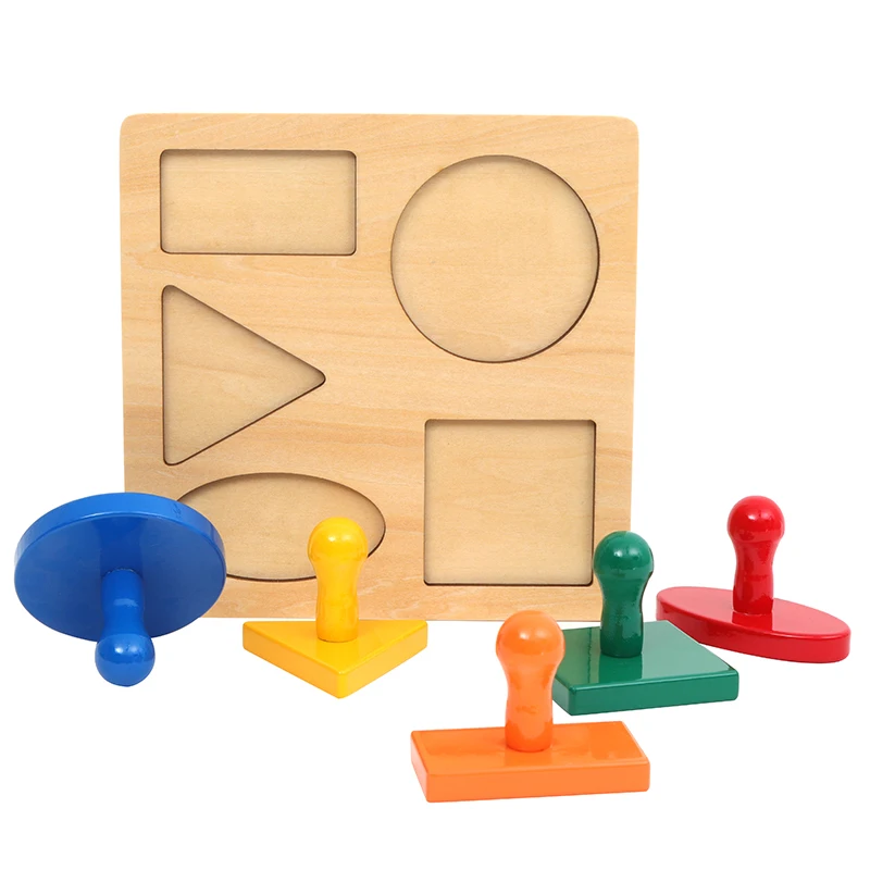 Wooden Geometric Shapes Montessori Puzzle With Big Knob Children's Educational Toys Baby Early Learning Resources Matching Game