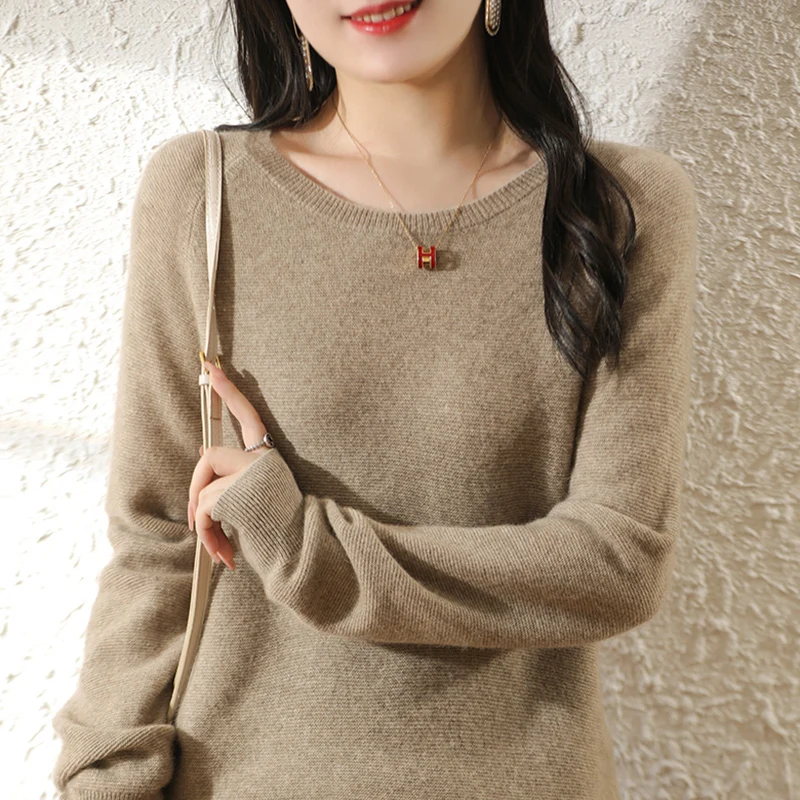 

Knitted Pullovers for Women, 100% Pure Australian Wool, Low Oneck Sweaters, Long Sleeve Sweaters, Female Knitwear, 4Colors