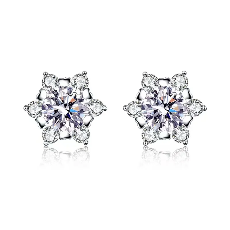 

Trendy D Color Moissanite Diamond Snowflake Earrings Round 925 Sterling Silver 0.5ct Women Cute Stud Earrings Anniversary Gift