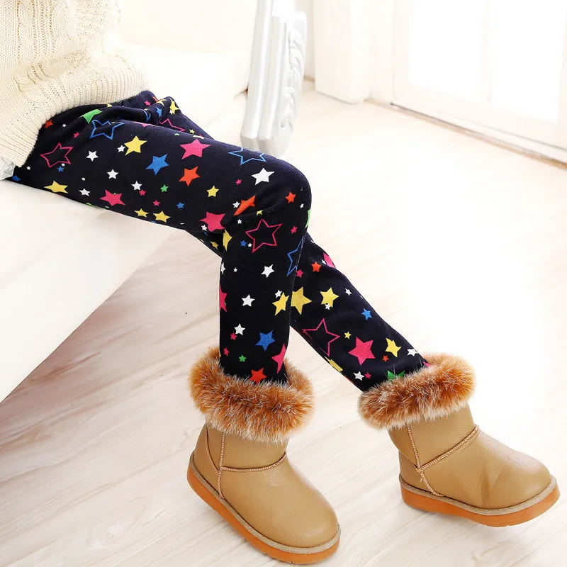 Newest Winter Girl Leggings Velvet Thicken Warm Star Print Girl Pants Kids Children Pants Winter Girl Clothing