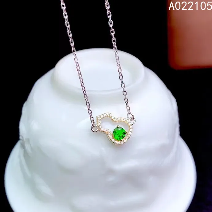 

KJJEAXCMY fine jewelry 925 sterling silver inlaid Natural Diopside Women's popular lovely gourd gem pendant necklace support det