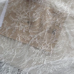 Delicate 150CM Wide Off white French Chantilly Lace Girls Lady Costume Lace with Sequins Shiny Clothing Sewing DIY Lace 1 Meter