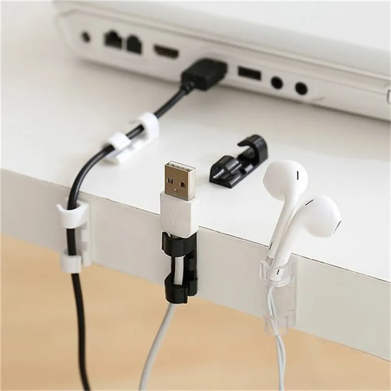 5/20PCS Cable Organizer Clips Cable Management Wire Manager Cord Holder USB Charging Data Line Bobbin Winder Wall Mounted Hook