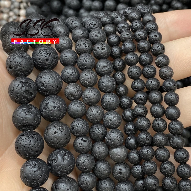 Natural Stone Beads Black Lava Hematite Round Beads For Jewelry Making Volcanic Rock Beads DIY Bracelet Ear Studs 15\'\'4mm - 16mm