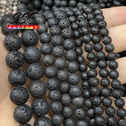 Natural Stone Beads Black Lava Hematite Round Beads For Jewelry Making Volcanic Rock Beads DIY Bracelet Ear Studs 15''4mm - 16mm