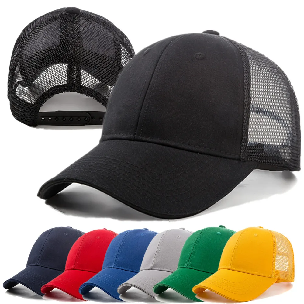 Unisex Mesh Cap Casual Plain Cotton Baseball Cap Adjustable Summer Trucker Hats For Women Men