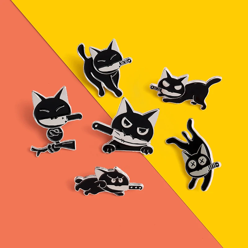 Angry animal black cat and knife  Enamel needle  Special design brooch cartoon lapel pin badge Gifts for friends who like cats