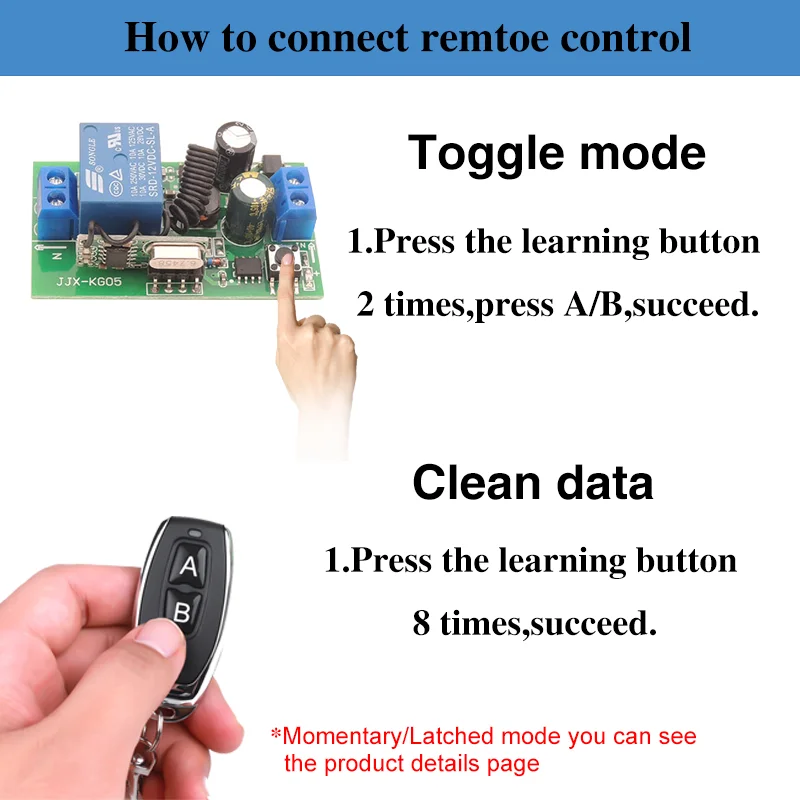 AC 85~250V 10A 2200W 1CH 4 gangs Remote Control Switch Wireless Receiver Relay Module for rf 433MHz Remote Electric Door and LED