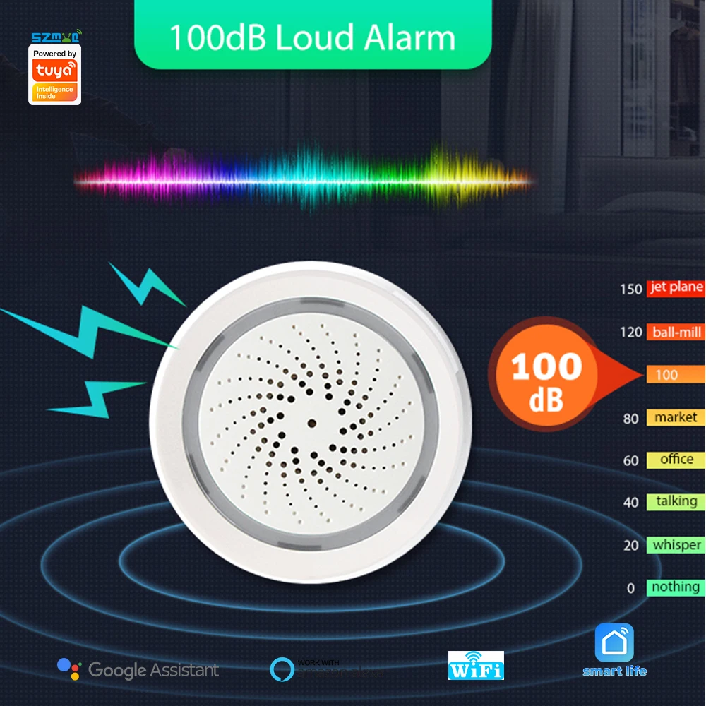 Tuya Smart Wireless WiFi sirena allarme allarme 100DB sensore di umidità temperatura interna termometro igrometro Alexa Google