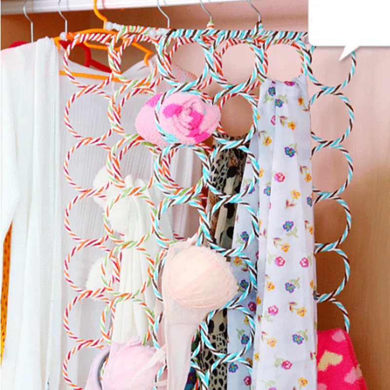 9/12/16/28 Hole Ring Rope Shawl Multi Display Scarf Belt Tie Slots Holder Clothes Storage Hanger Organizer Rack Foldable