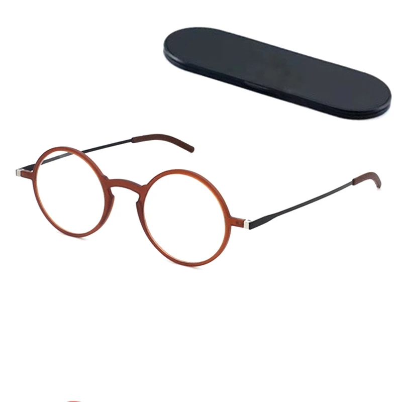 Mai Blume Anti-blau Lesebrille Dünne Protable Presbyopie Brillen Mit Fall Runde Brille Rahmen Für Männer Leser + 1,5 + 2 – Detail 12