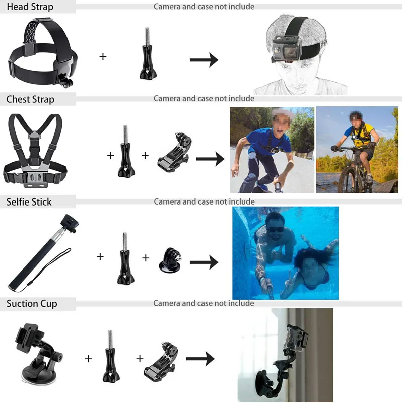 مجموعة ملحقات كاميرا الحركة لـ GoPro Hero 13 12 11 10 9 8 7 6 5 4 Session 3 Black Max Insta360 Yi 4K DJI AKASO Campark SJCAM
