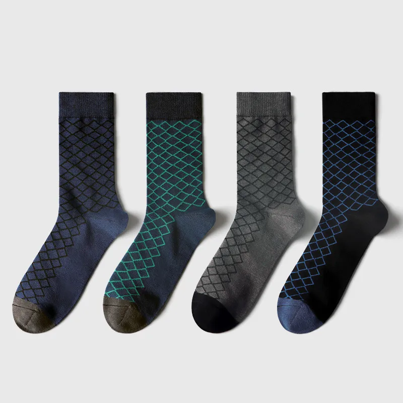 2025 New Business Men Socks Dress Socks Novelty Combed Cotton Fashion British Gentleman Diamond Crew Socks Male for All Season