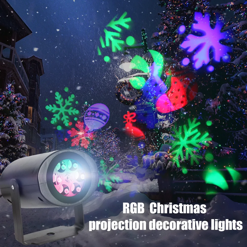 

4 Patterns RGB LED Christmas Snowflake Projection Lamp Romantic Decor for Stage Home Party Atmosphere Light Spotlights for Xmas