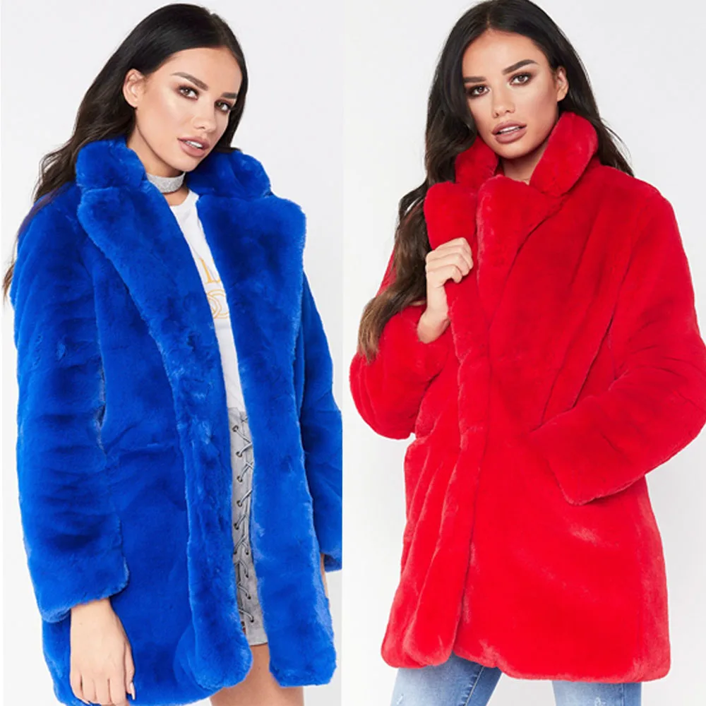 New women long faux fur coat loose fashion casual imitation rabbit fur coat female fur jacket