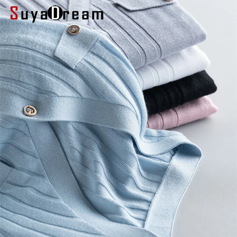 

SuyaDream Woman Cardigan Single Breasted Silk Blend Ribs Knitwear 2021 Autumn Winter Casual Outwears