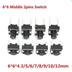 50PCS Tactile Tact Push Button Micro Switch Middle 2pin 6*6*4.3/5/6/7/8/9/10mm 6x6x5