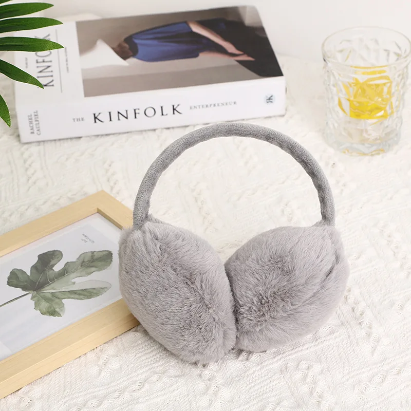 แฟชั่นสีทึบกลับสวมหู Soft Earmuffs ผู้หญิง Thicken Plush หู Protector อุ่นฤดูหนาว Man Faux Fur Earmuff