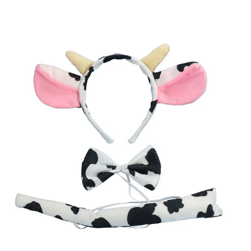 

Party Women Girls Boy Plush Cow Headband Bow Tie Tail Milk Horns Animal Hair Bands Birthday Halloween Costume Cosplay