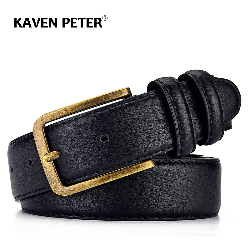 Men Leather Belt Antique Bronze Vintage Buckle Two Loops Luxury Male Waist Black Belts Pu Leather Waistband For Jeans