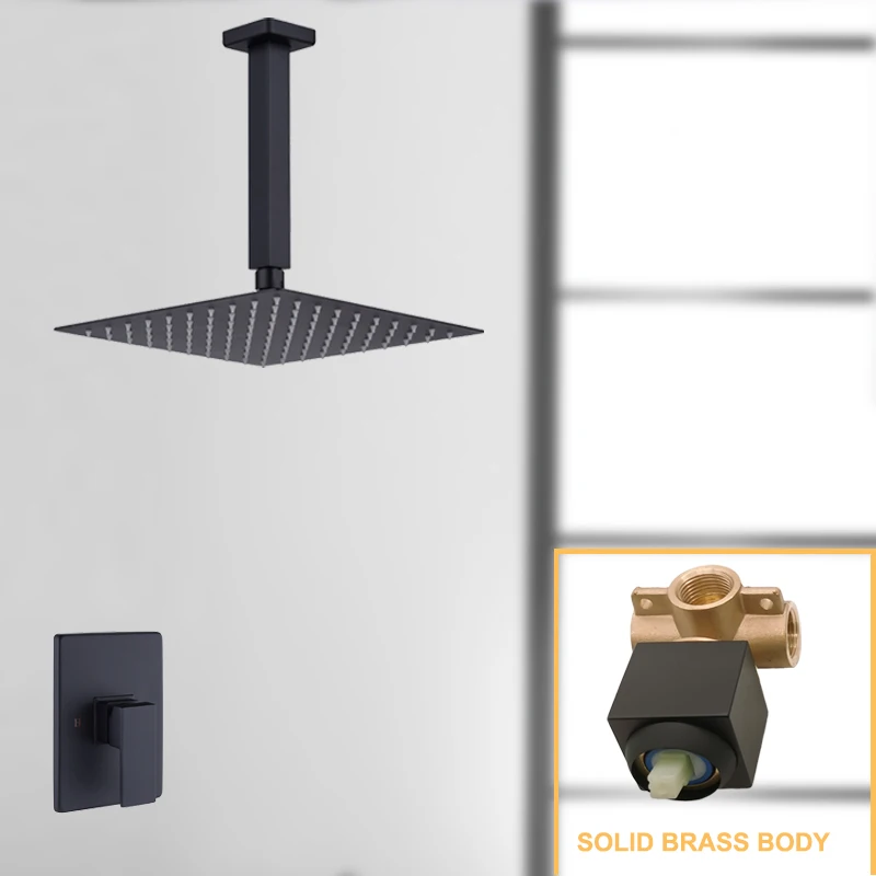 

8/10/12" Faucet Set Matte Black Square Rain Shower Heads Waterfall Mixer Tap Ceiling Mounted Single Function