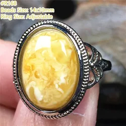 Natural Yellow Amber Ring Jewelry For Woman Man Healing Love Gift Round Beads Crystal Stone Silver Adjustable Ring AAAAA