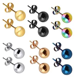 Boucles d'oreilles en acier inoxydable pour femmes et hommes, bijoux à la mode, boule de document en or et argent, 2-8mm de diamètre, vente en gros, 1 paire