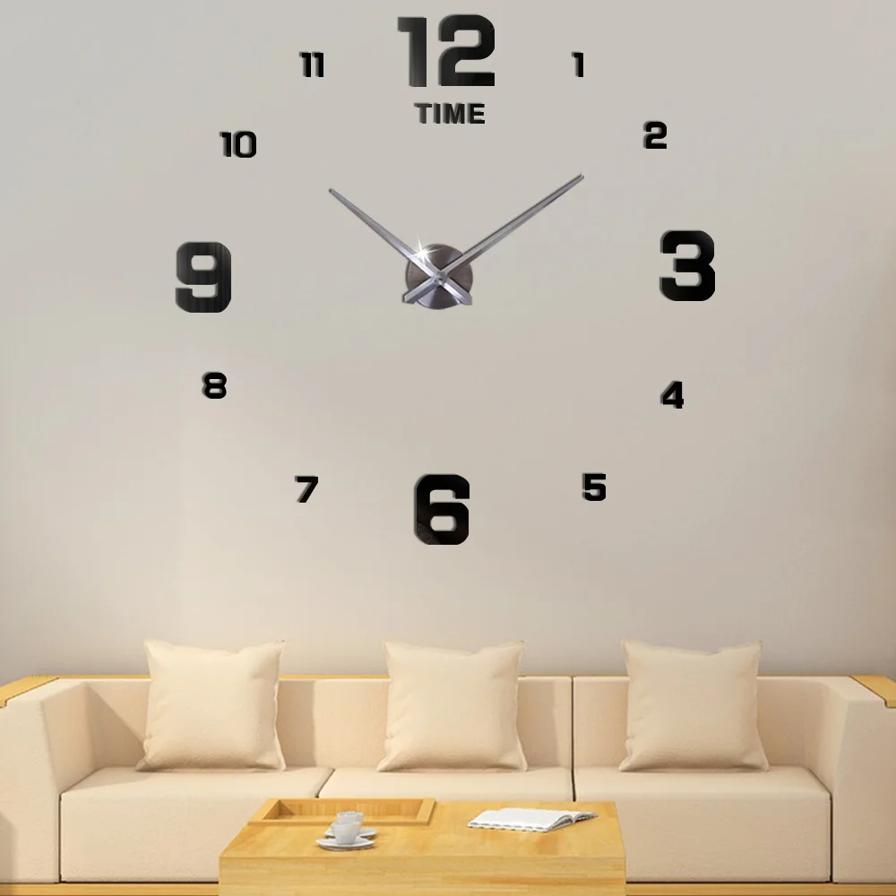 Large 3D Wall Clock Modern Design DIY Acrylic Silent Mechanism Wall Sticker Clock Living Room Decor