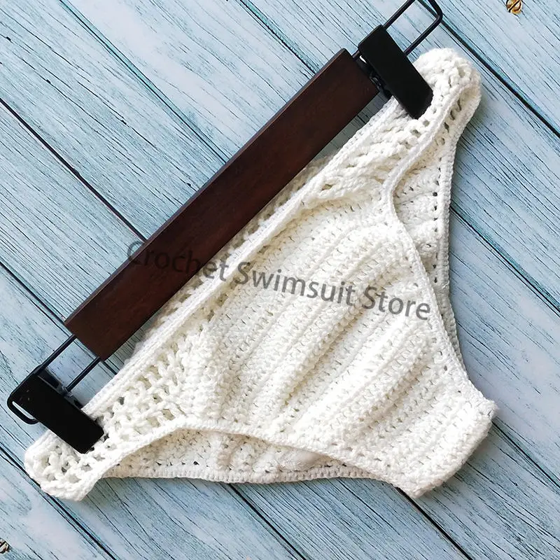 Kobiety seksowny szydełkowy dół od bikini Boho stringi stroje kąpielowe ręcznie robiony strój kąpielowy spodenki dziewiarskie