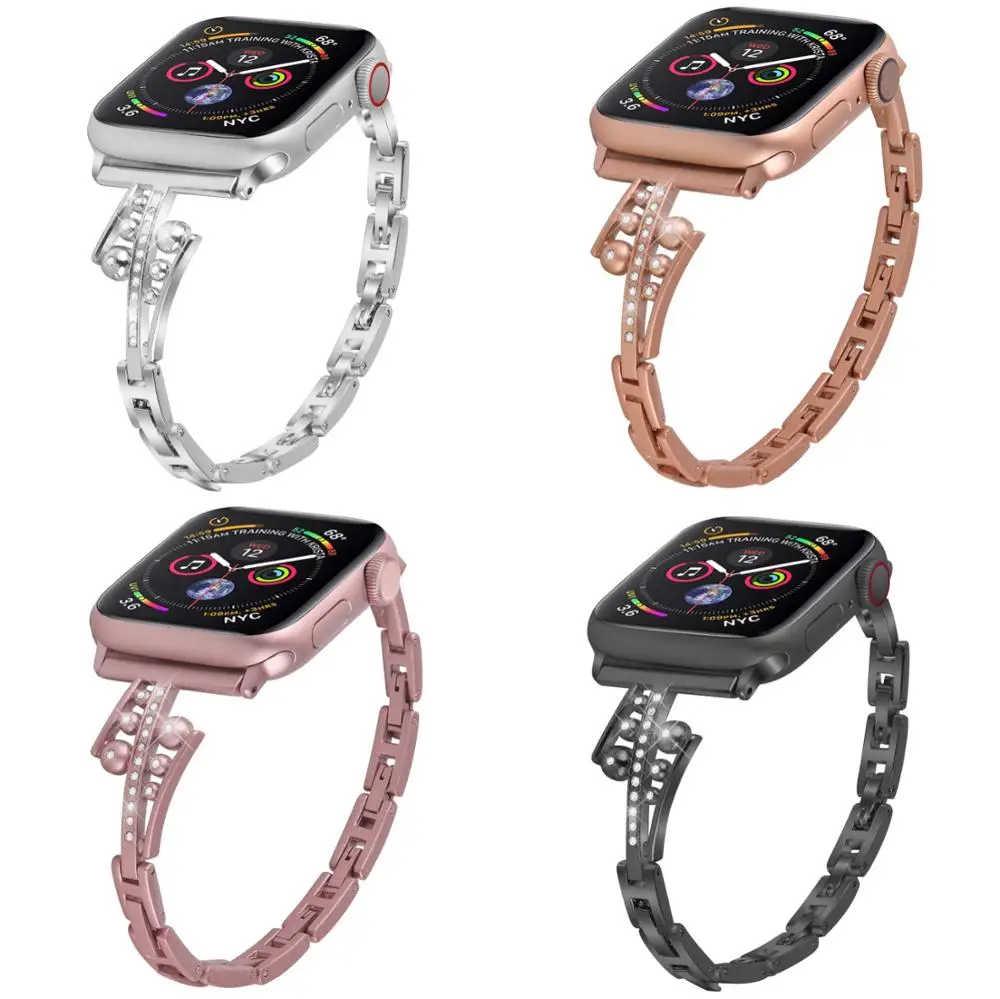 Diamond inlaid metal strap apply to Apple watch 8 7 6 se 5 38 40 41mm Fashion slim wristband for iwatch 4 3 2serie 42 44 45 49mm