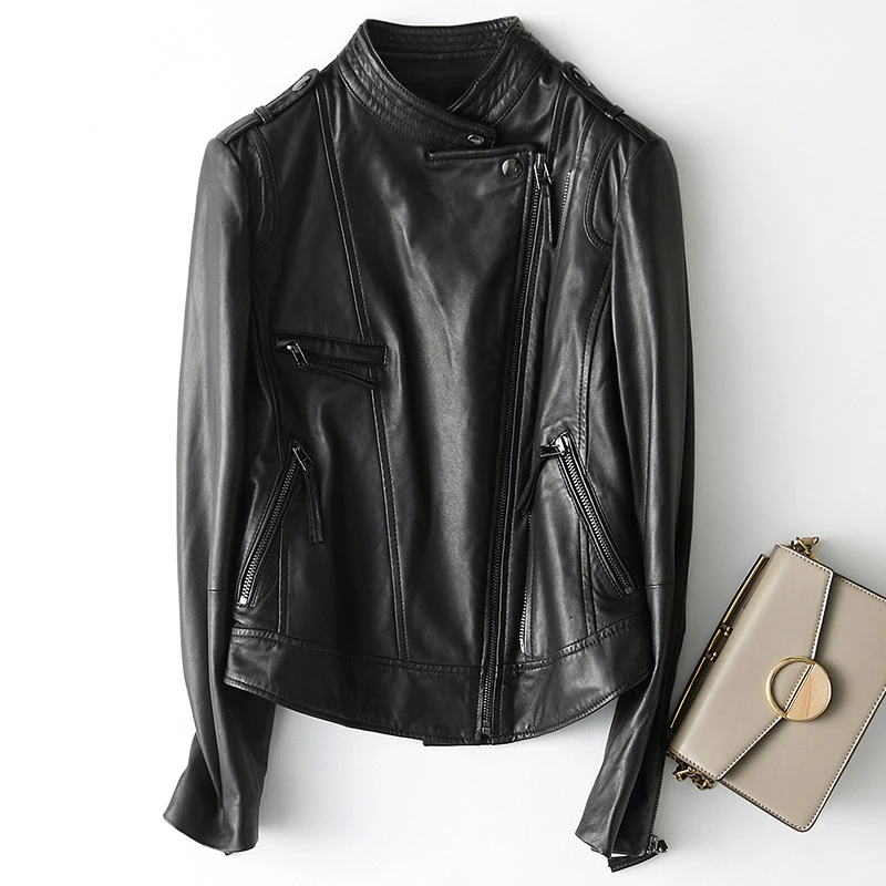 

Fad New Skeepskin Coat Fashion Casual Elegant Punk Short Leather Jackets100% Real Leather Female Jacket A010