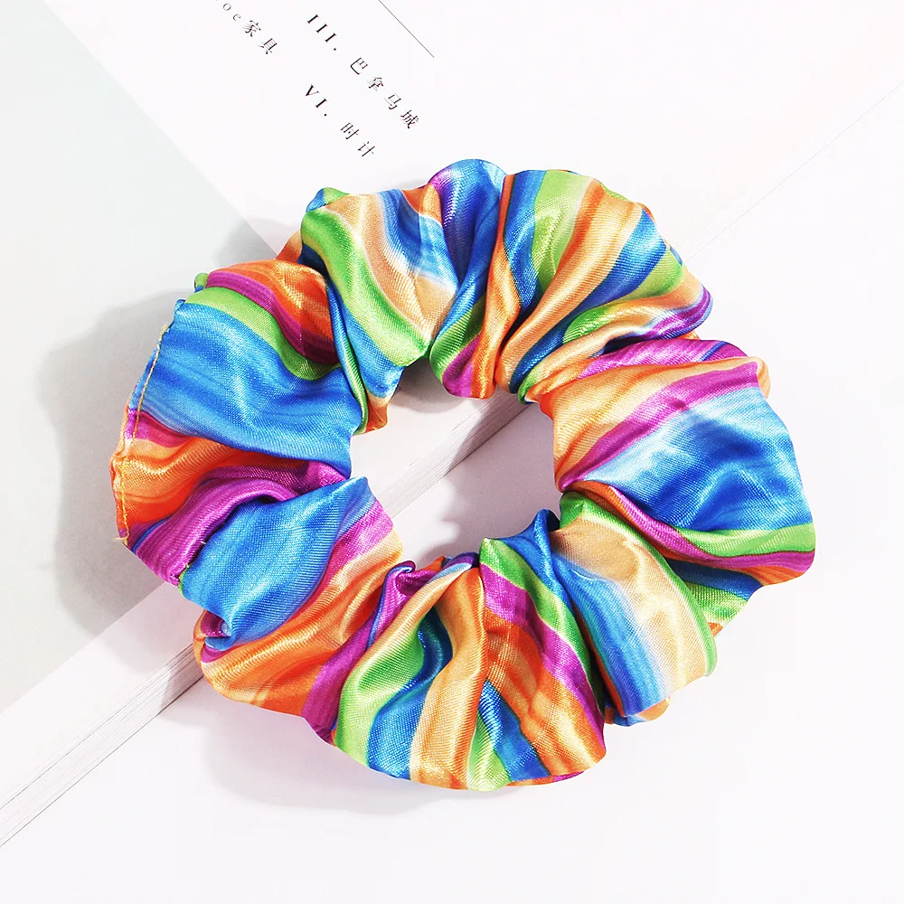 hot Sale 1pc Rainbow stripes Printed Leopard fashion lady hair ring Scrunchie Elastic Hair Band Hair Ties Rope Hair Accessories