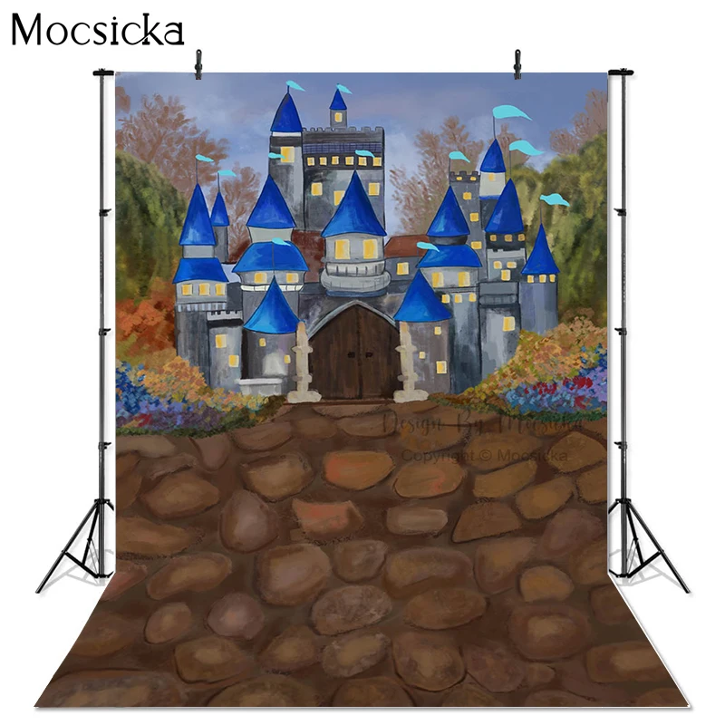 Mocsicka Schloss Steins traße Fotografie Hintergrund Wald Blumen Kind Baby Geburtstag Hintergrund Dekoration Requisiten für Fotostudio