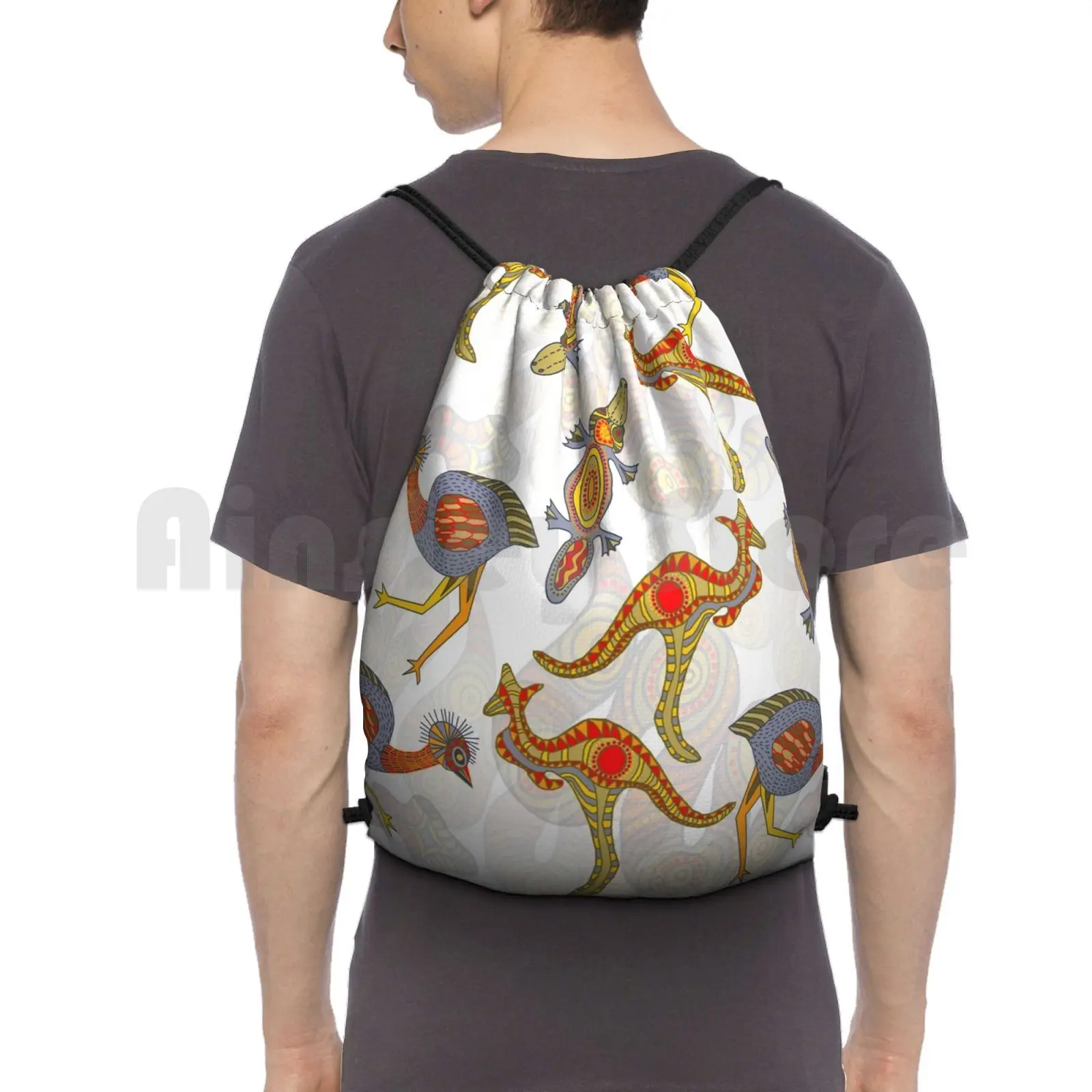 Zen Dreaming Backpack Drawstring Bag Riding Climbing Gym Bag  Australian Australia Zia Doodle Animals Kangaroo Snake