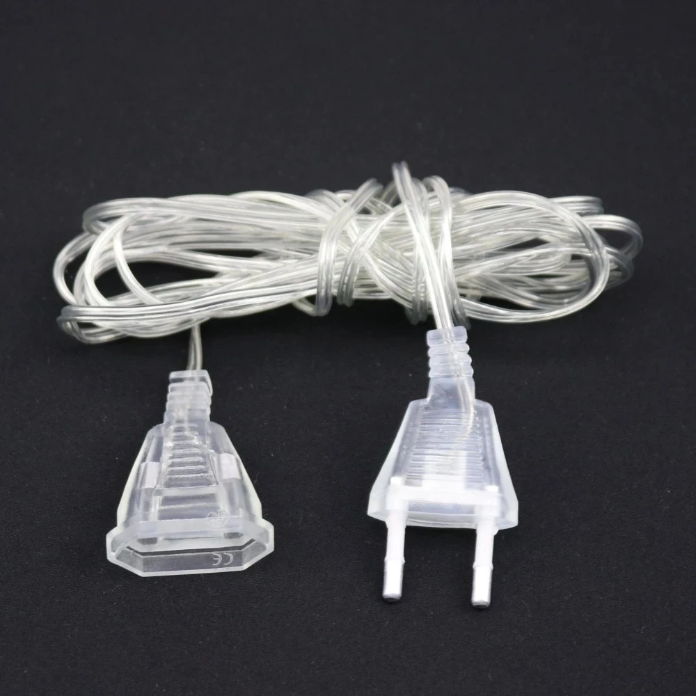 3/5M EU US Power Extension Cable Transparent Standard Power Extension Cord Wire For LED String Light Christmas Holiday Lights