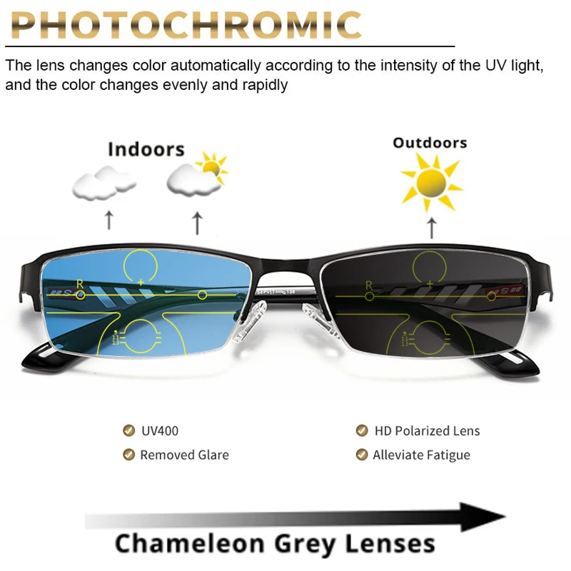 

Transition Photochromic Multi-Focus Business Reading Glasses For Men Women Smarth Progressive Anti Blue Ray Hyperopia Eyeglasses