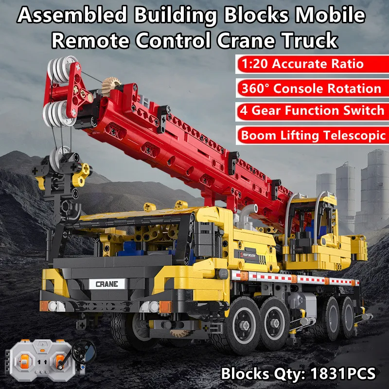 

1:20 Boom Lift Telescopic Remote Control Crane Truck Puzzle Learning DIY Assembly Building Blocks 360° Console Rotate RC Truck