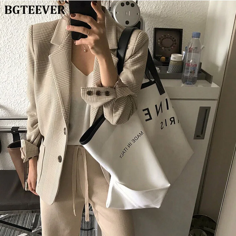 Vintage Women Plaid Blazer Coat Houndstooth Pattern Single-breasted Female Suit Jackets 2019 Autumn Loose Blaser Outwear Femme