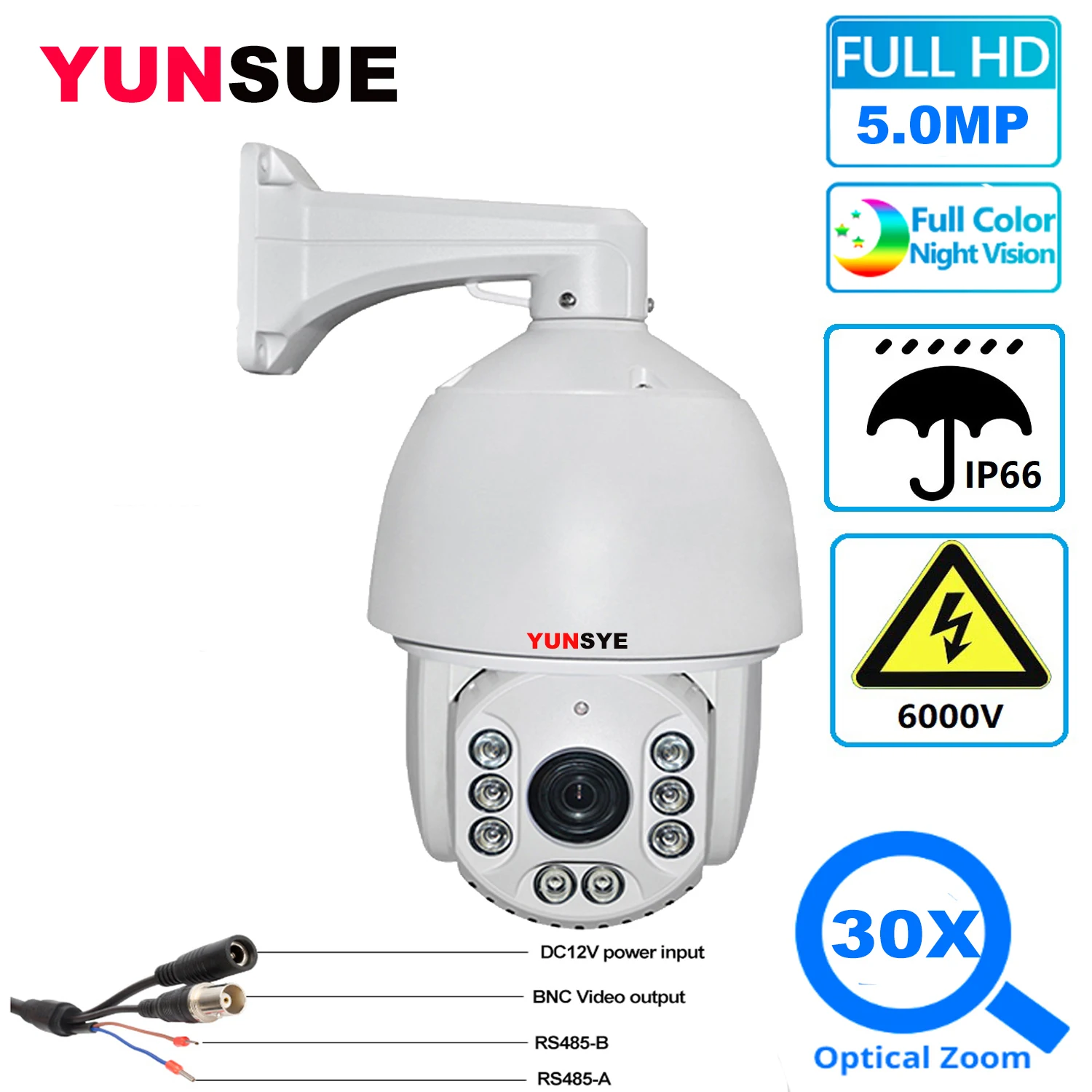 YUNSYE 1080P 5MP 30X PTZ AHD Camera Dome Camera Support RS485 UTC Function IR:150M Outdoor PTZ CCTV Camera Waterproof Camera