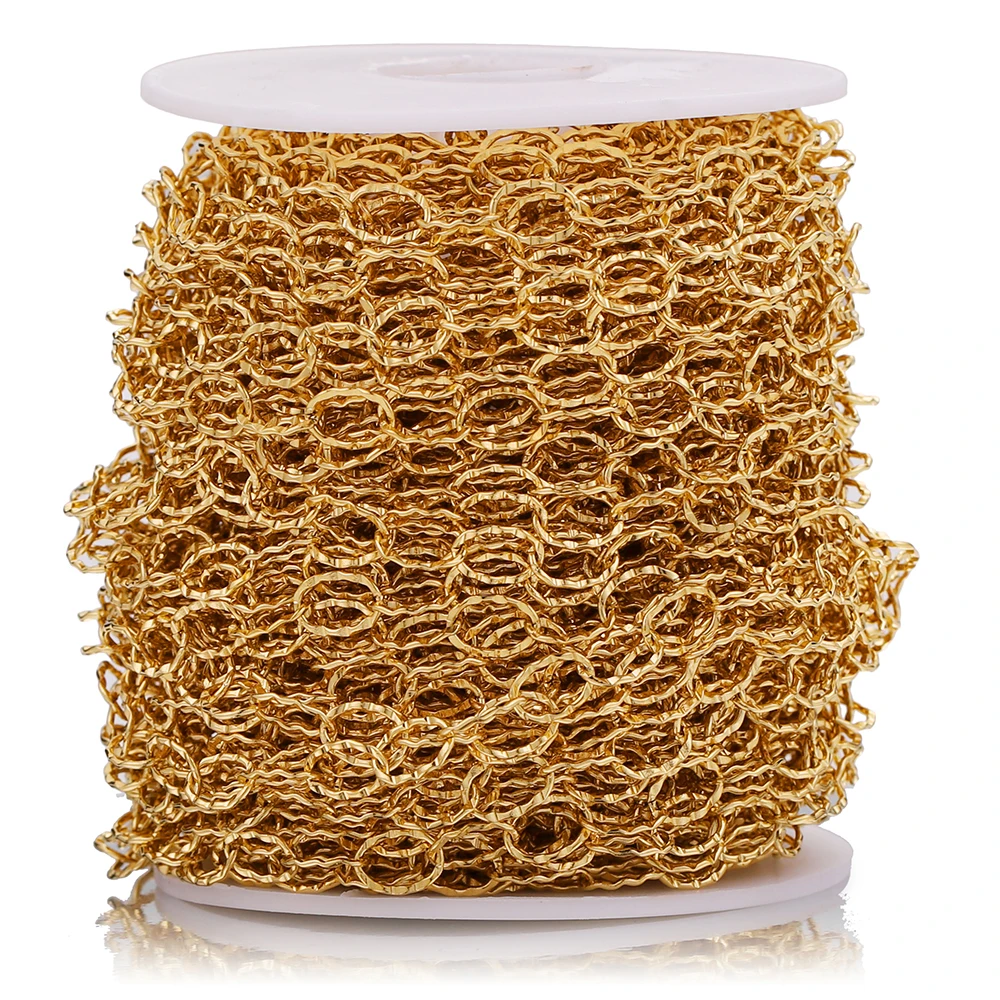 1M 6mm szerokość stal nierdzewna złote koło owalne Link tekstury łańcuchy dla naszyjnik DIY tworzenia biżuterii Handmade ustalenia hurtowych