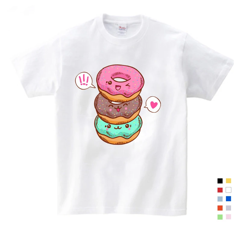 

Children's Printed Lovely Doughnuts Short-sleeved T-shirt Boys and Girls Like The Cotton T-shirt Vest for Ages Girl T Shirts