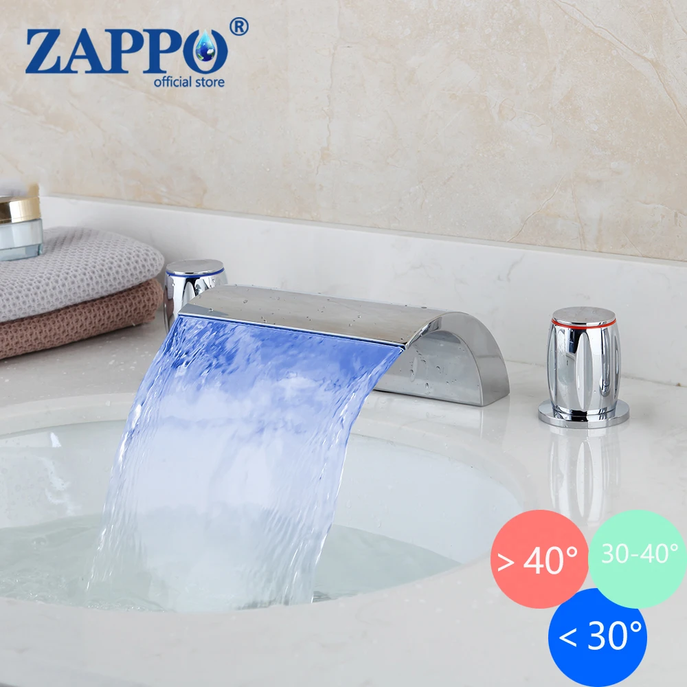 

ZAPPO Bathroom Waterfall Bathtub Faucets Deck Mounted Chrome Brass LED Bath Mixers Washbasin Bathroom Mixer on Board Bath