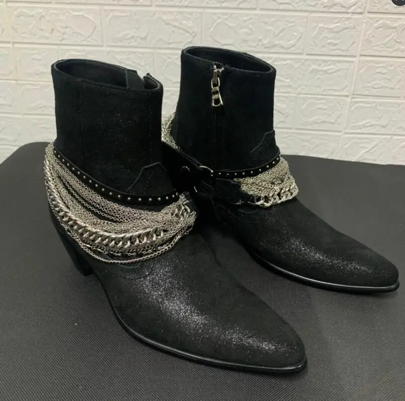 shiny leather top quality Black men boots side zipper men fashion sexy boy 3.8cm Heels for men\'s shoes Chelsea Boots