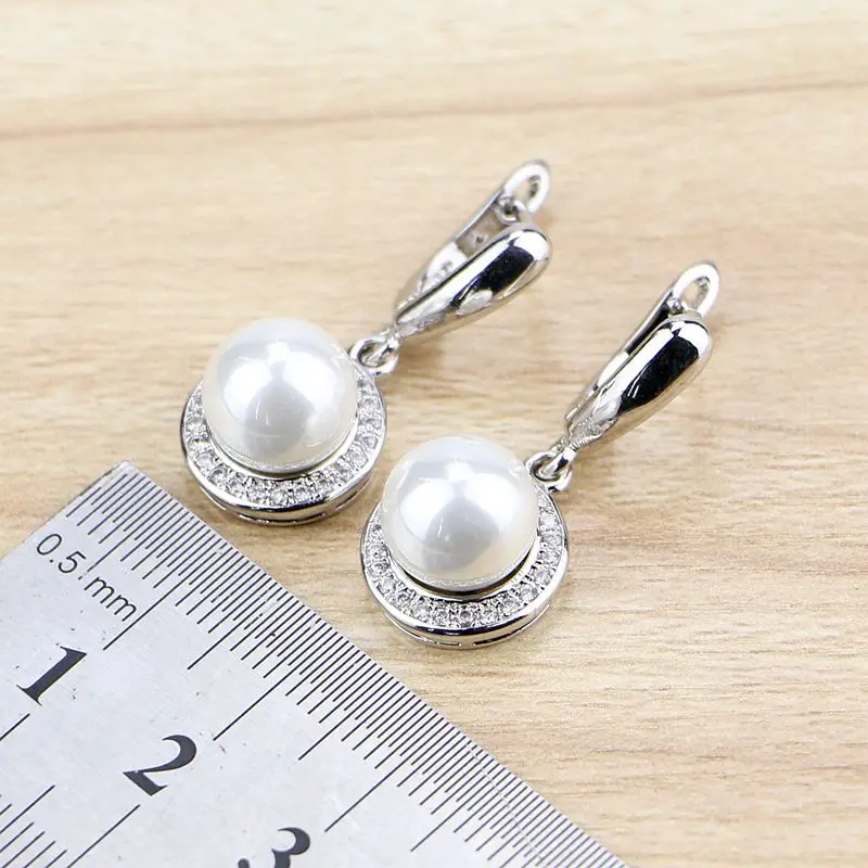 Freshwater Pearls White CZ Beads 925 Silver Jewelry Drop Dangle Earrings For Women Free Gifts Box